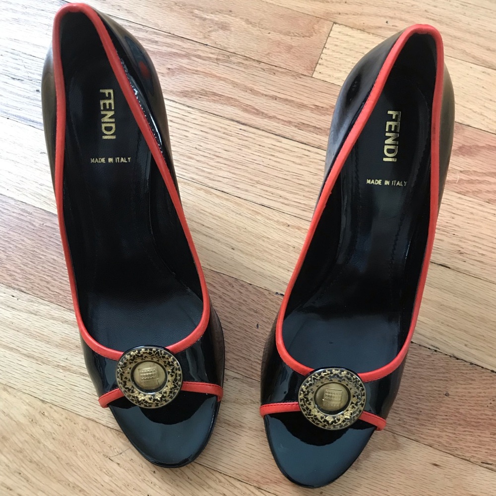 Fendi Patent Leather Peep Toe Pumps